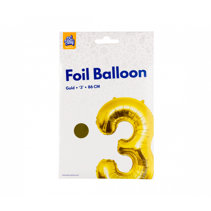 Foil Balloon 86 cm- nummer 3 Gold
