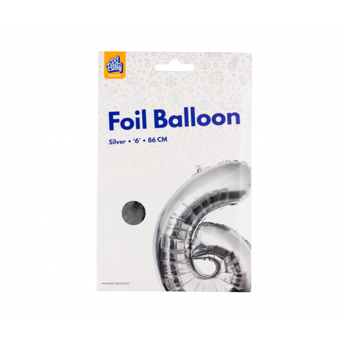 Foil Balloon 86 cm- nummer 6 zilver