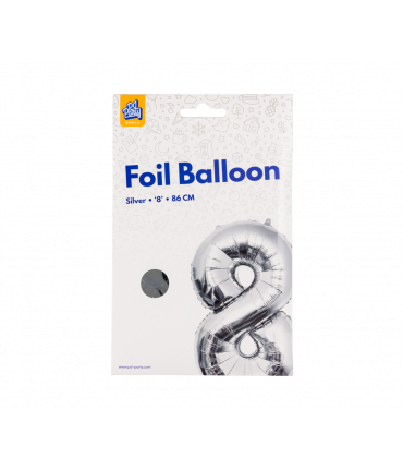 Foil Balloon 86 cm- nummer 8 zilver