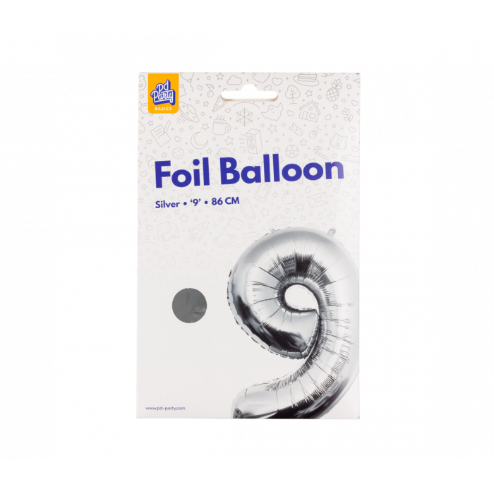 Foil Balloon 86 cm- nummer 9 zilver