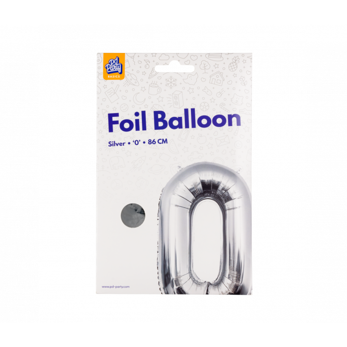 Foil Balloon 86 cm- nummer 0 zilver