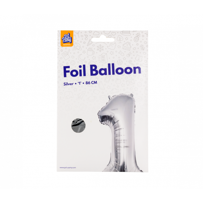 Foil Balloon 86 cm- nummer 1 zilver