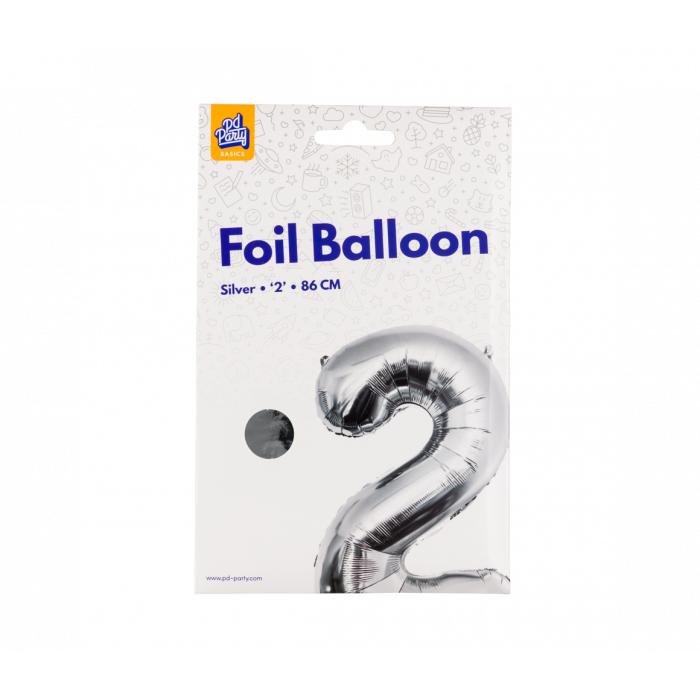 Foil Balloon 86 cm- nummer 2 zilver