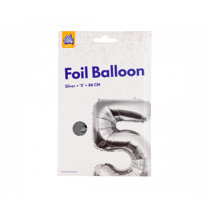 Foil Balloon 86 cm- nummer 5 zilver