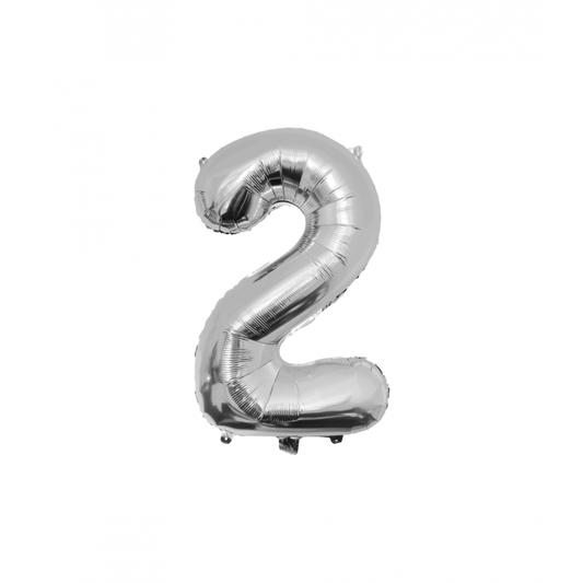 Foil Balloon 86 cm- nummer 2 zilver