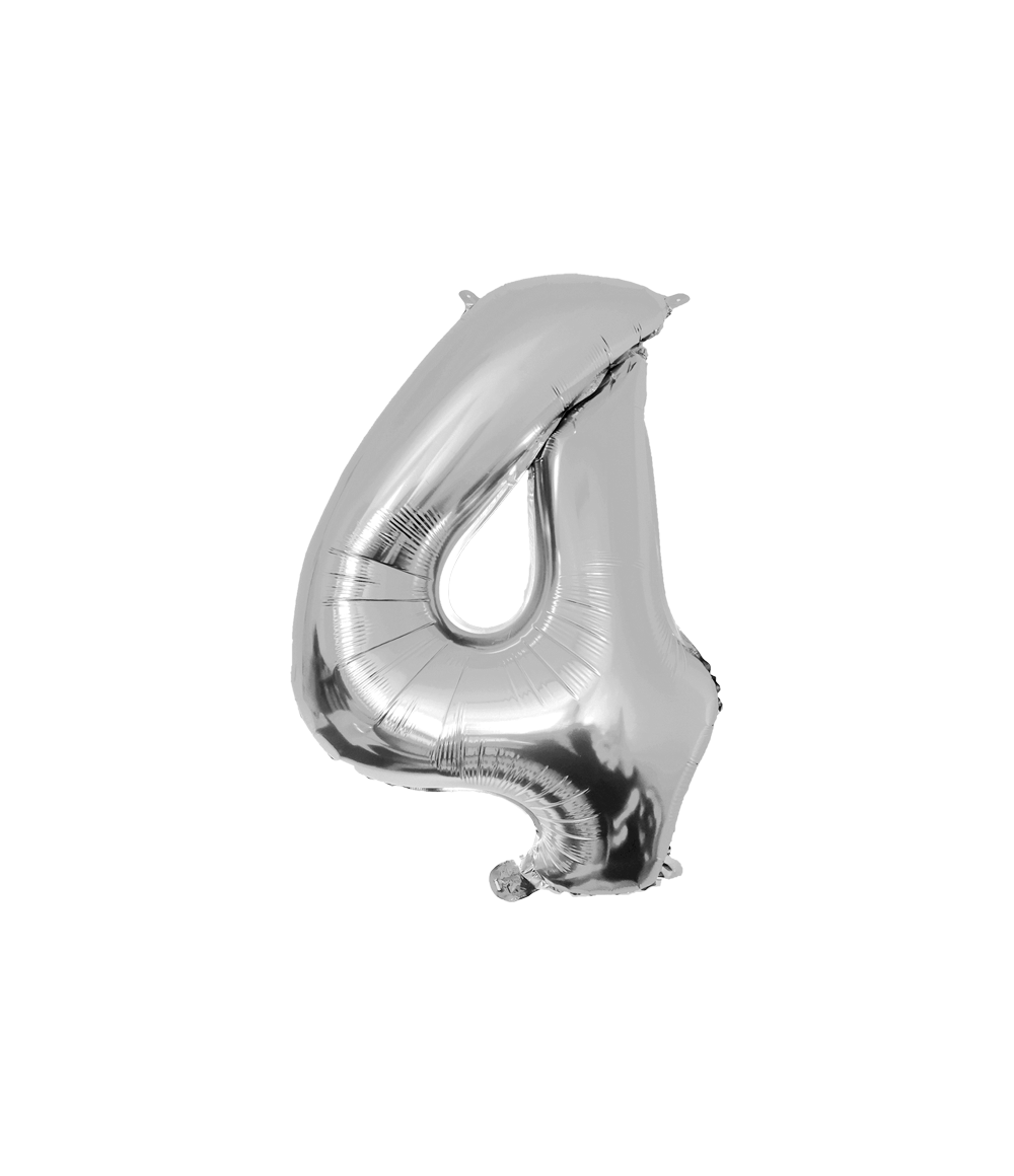 Foil Balloon 86 cm- nummer 4 zilver