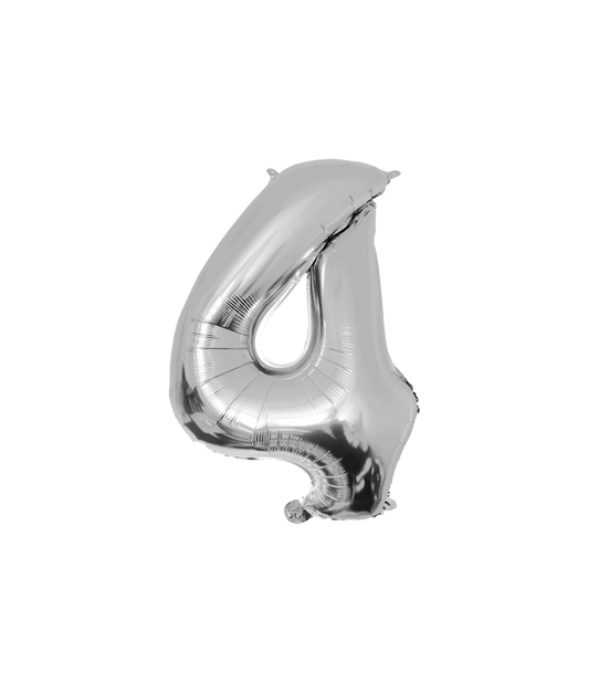 Foil Balloon 86 cm- nummer 4 zilver