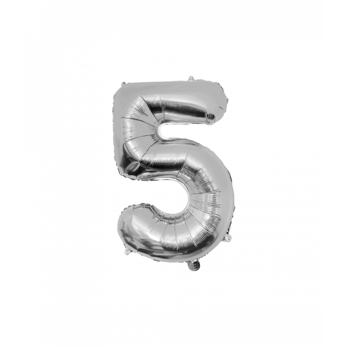 Foil Balloon 86 cm- nummer 5 zilver