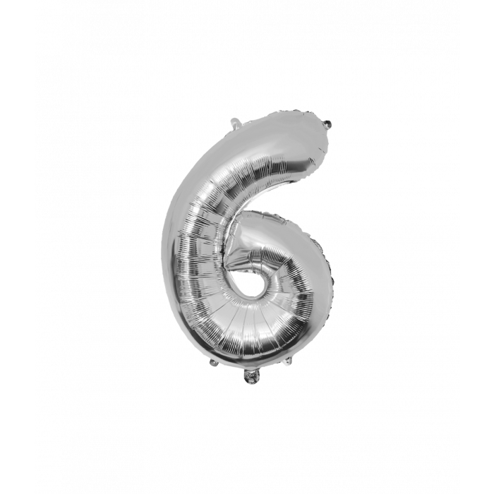 Foil Balloon 86 cm- nummer 6 zilver