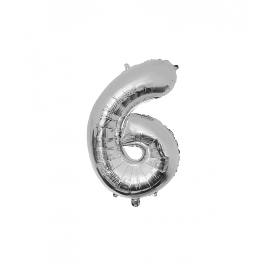 Foil Balloon 86 cm- nummer 6 zilver