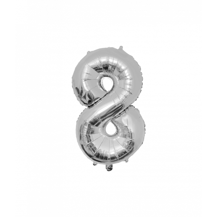 Foil Balloon 86 cm- nummer 8 zilver