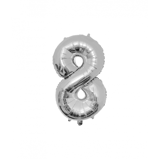 Foil Balloon 86 cm- nummer 8 zilver
