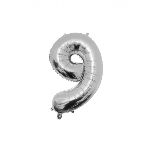 Foil Balloon 86 cm- nummer 9 zilver